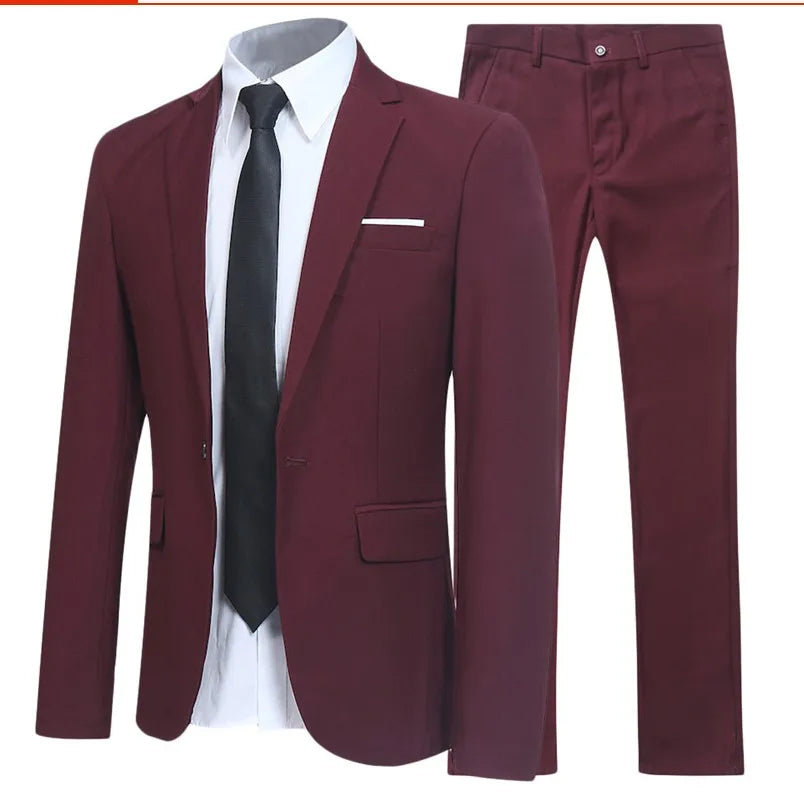 Blazer Suits Men 2 Piece Set Party Coat Straight Pants Ensemble Autumn 2025 Button Trousers Suit Jacket Outfits Formal Banquet