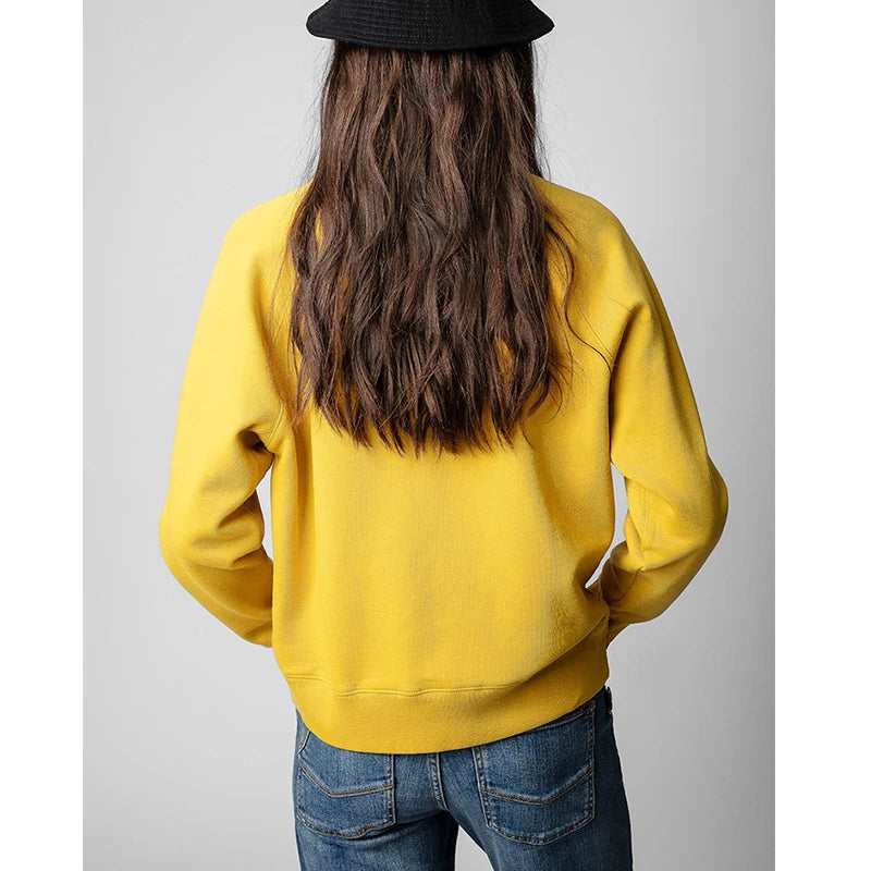 Early autumn new French niche ZV classic letter embroidery pink cotton women's embroidered pullover sweater sweatshirt