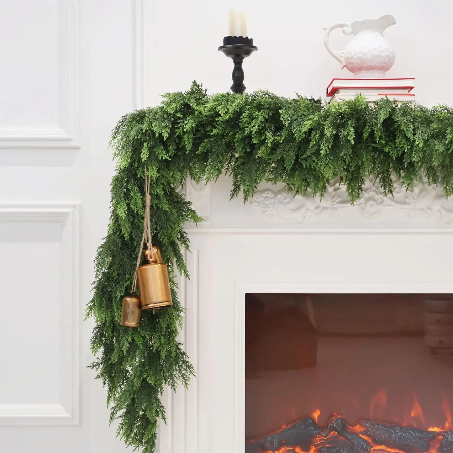 Christmas Cedar Garland Real Touch Winter Pine Garland for Mantle Holiday Atmosphere Props Party Supplies for Front Door Living