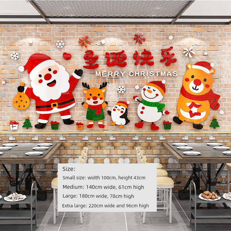 Christmas Decoration Scene Layout Shopping Window Glass Sticker Painting Santa Claus Christmas Tree Wall Decorations