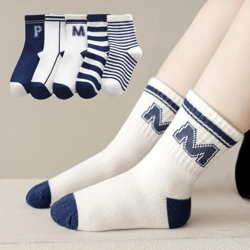 Kids' Socks 5 Pairs/lot Soft Cotton Thin Socks Spring Autumn Cotton Socks Medium Little Boys Crew Sock Baby Cartoon Pattern