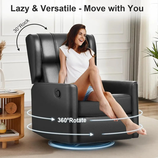 360° Swivel Recliner Chair – Plush Rocking Glider with Smooth Leather Upholstery