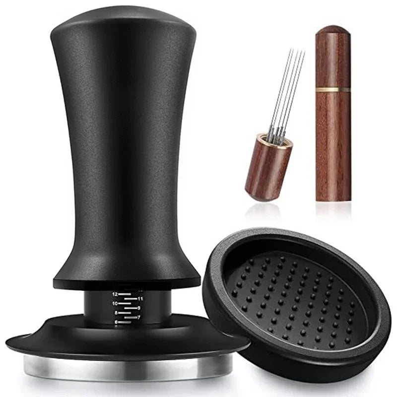Coffee Tamper 54mm Ripple Base Espresso Tamper Barista Spring Loaded Coffee Tamper with Depth indication Tampers 51mm 53mm 58mm