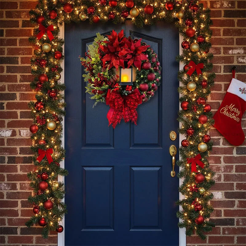 Christmas Wreaths for Front Door, 30CM Red Ball Garland, Wall Window Hanging Decor, Xmas Ornament, Winter Season Christmas Gifts