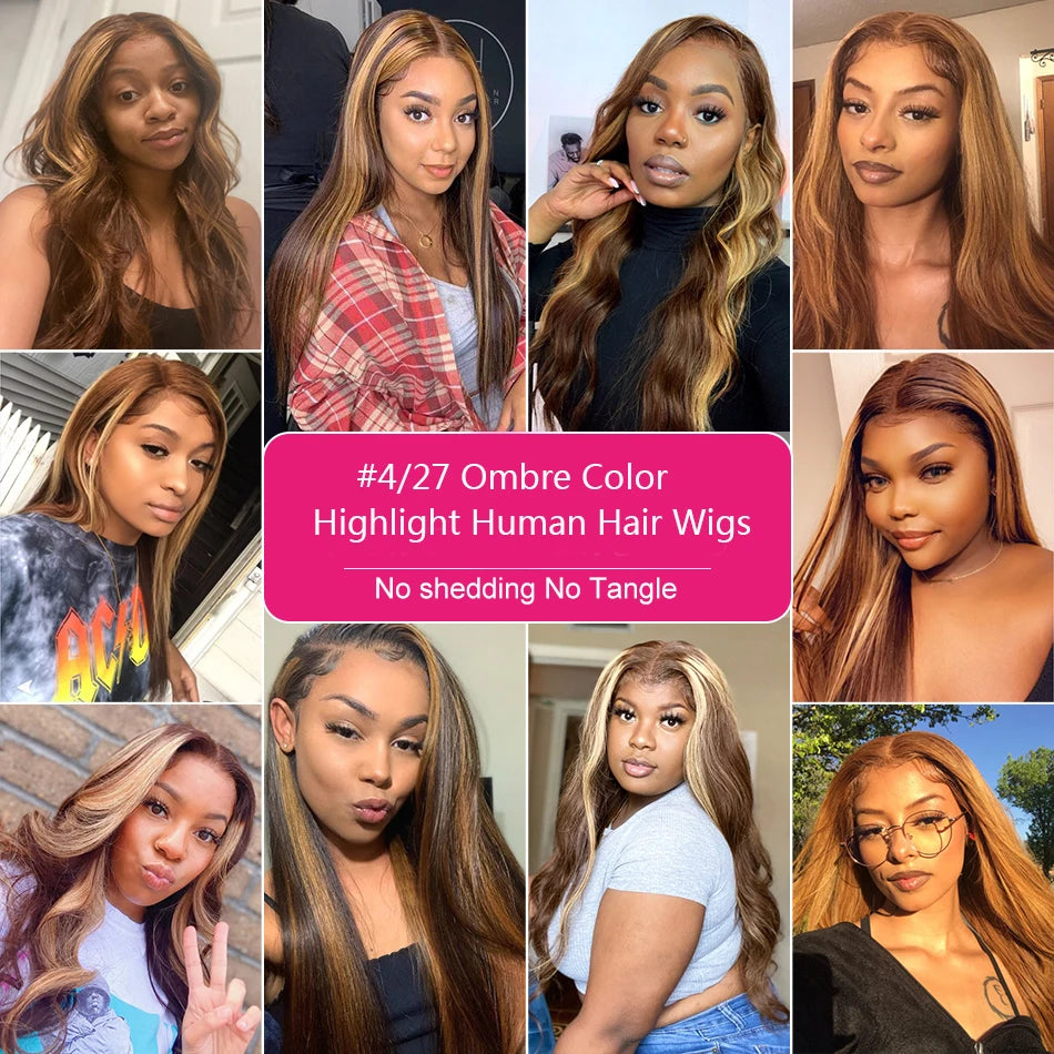 13x4 Highlight Wig Human Hair Ombre Honey Blonde Lace Front Wig Brazilian Hair Wigs For Women Straight 13x6 HD Lace Frontal Wig