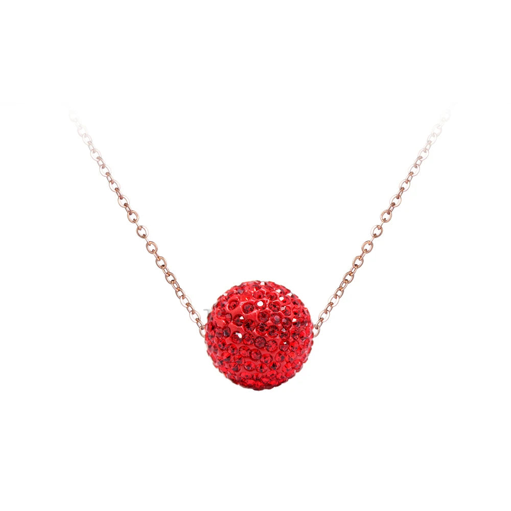 Crystal Disco Ball Pendant Necklace Rose Gold Color Stainless Steel Chain Link Necklaces Jewelry