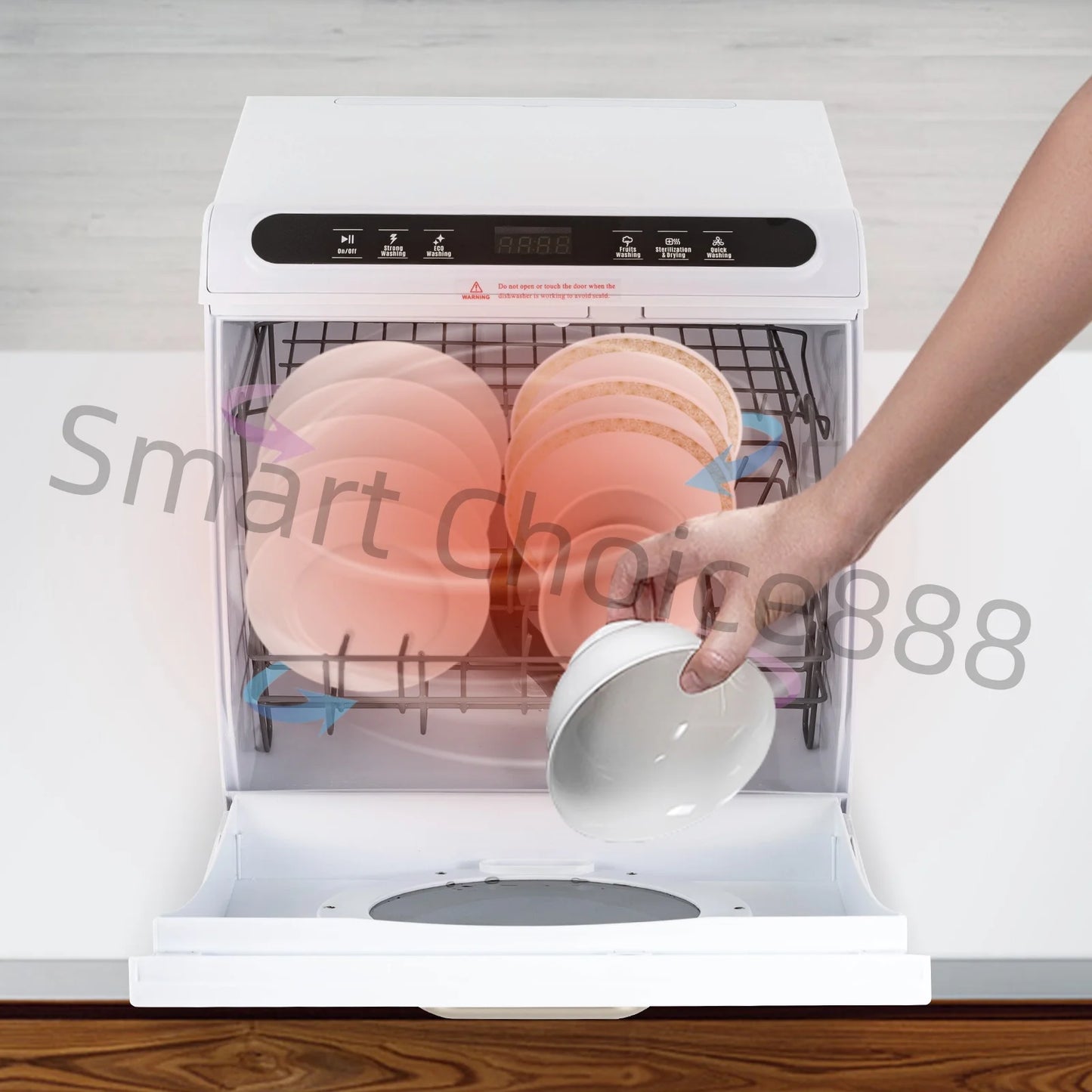 110V 900W Portable Dishwasher Countertop Dish Washing Machine Sterilization Temperature 72℃ 5 Washing Programs Apartment