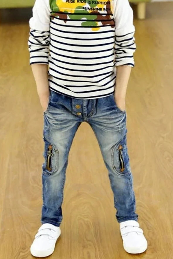 Boys Skinny Jeans Casual Children Denim Long Trousers 4 6 8 10 12 Years Old