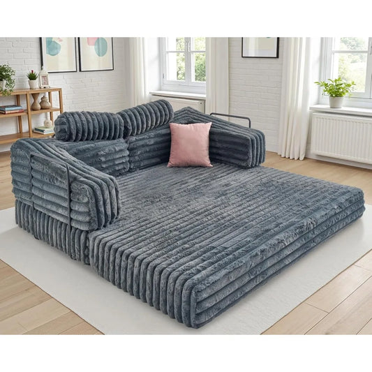 VanAcc Foldable Sofa Bed, Convertible Floor Sofa with Plush Faux Fur, No Assembly Mattress Couch for Living Room