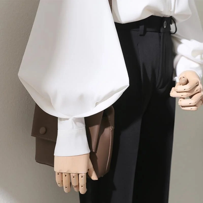 Woman Spring Autumn Style Blouses Shirt Lady Long Lantern Sleeve Stand Collar