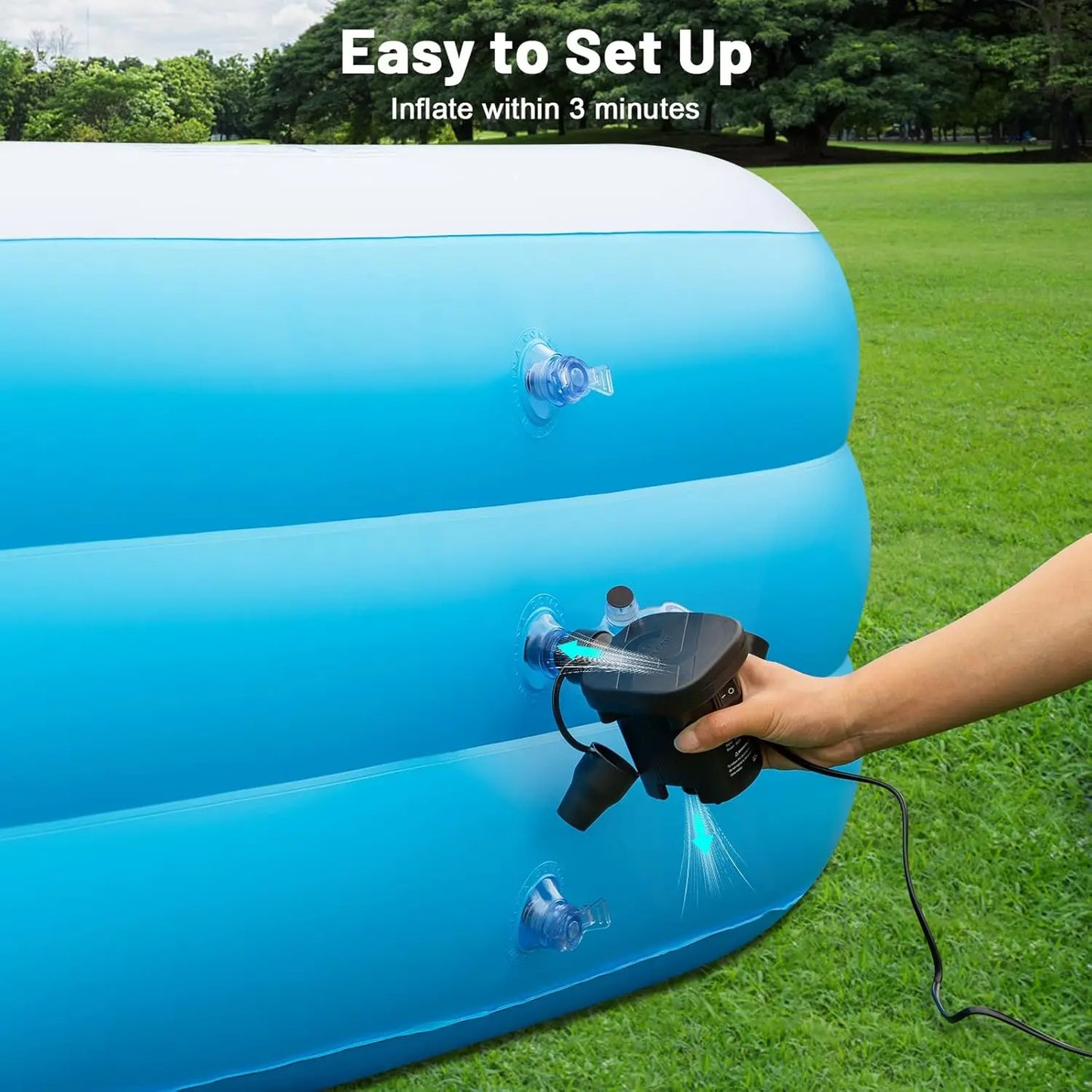 Inflatable Pool with Lights, 130"x72"x22" Solar Inflatable Swimming Pool with Air Pump for Kids, Adults, Family, 7 Color Large B