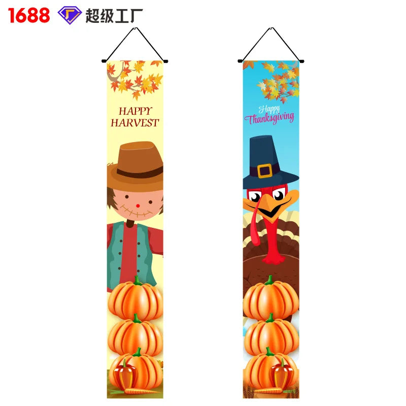 Thanksgiving Day Door Couplet Pumpkin Porch Hanging Banner Harvest Festival Party Decoration 2025 Autumn Farm Theme Party Decor