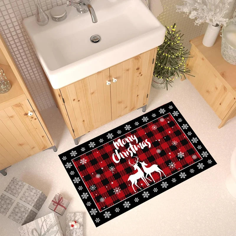 Plaid Christmas Tree Floor Mat Home Kitchen Absorbent Non-slip Mat Merry Christmas Decoration For Home