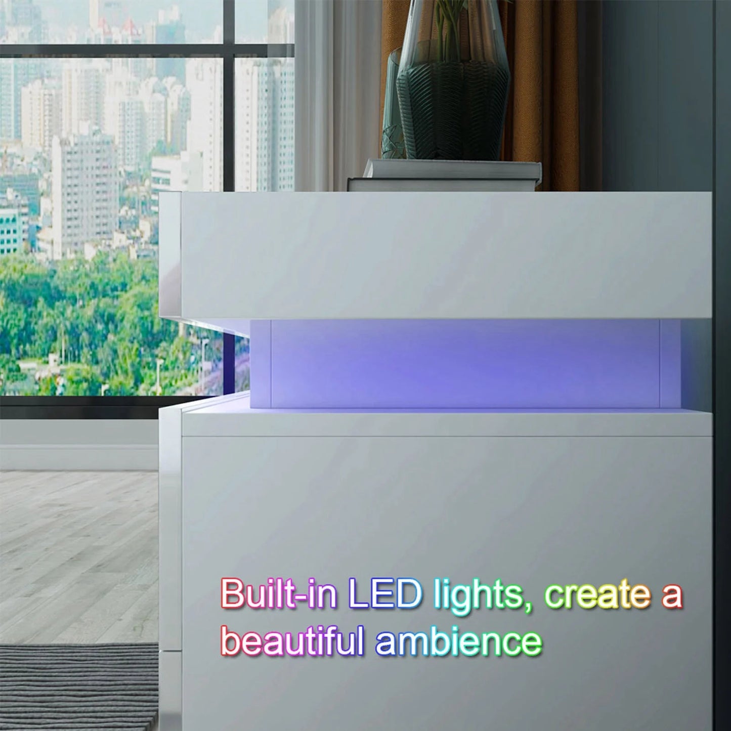 Bedside Table Large Capacity RGB Light Storage Nightstand Cabinet with 2 Drawers for Bedroom Nightstand Bedroom LED Nightstand