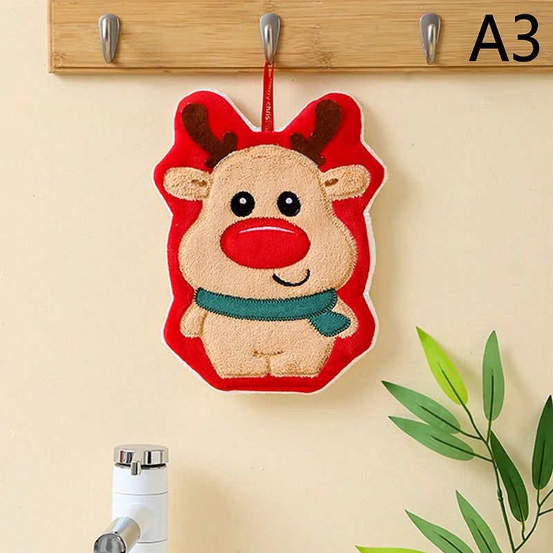 Christmas Hand Towel Cartoon Snowman Wipe Cloth Absorbent Kitchen Cleaning Rag Christmas Handkerchief Xmas Decor