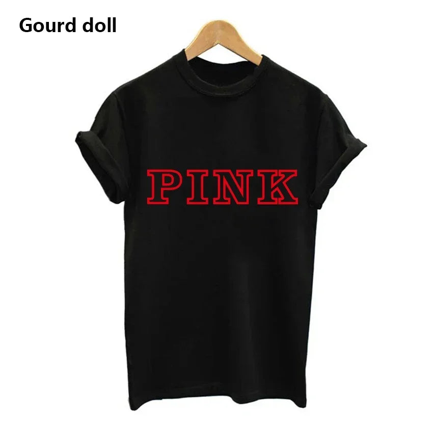 Fashion PINK Letter Printed T-Shirts Women Tops Tee t shirt