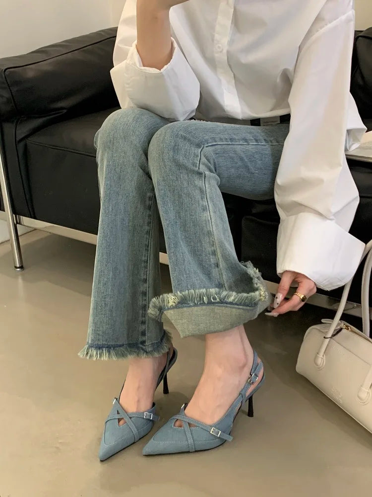 Eilyken Street Style Buckle Strap Women Pumps Pointed Toe Thin High Heels Banquet Slingback Party Shoes Zapatos De Mujer