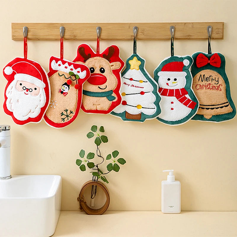 Christmas Hand Towel Cartoon Snowman Wipe Cloth Absorbent Kitchen Cleaning Rag Christmas Handkerchief Xmas Decor