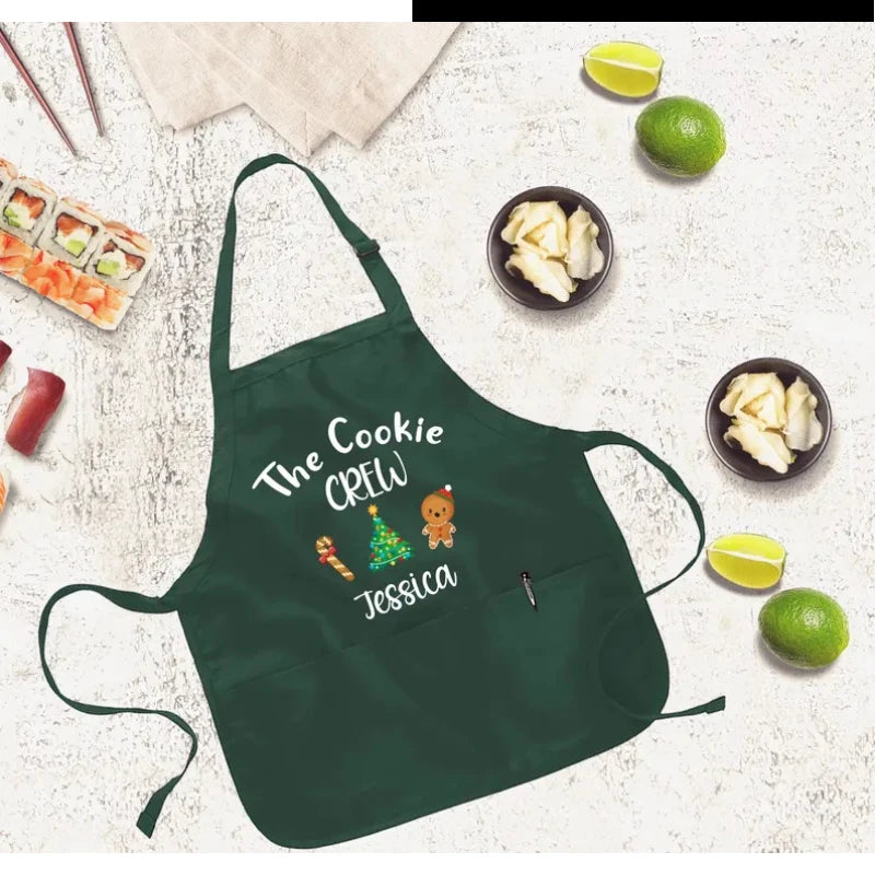 Personalized The Cookie Crew Apron for kids Funny Christmas Cookie Apron Custom Name Kitchen Gift & Cooking Christmas Decoration