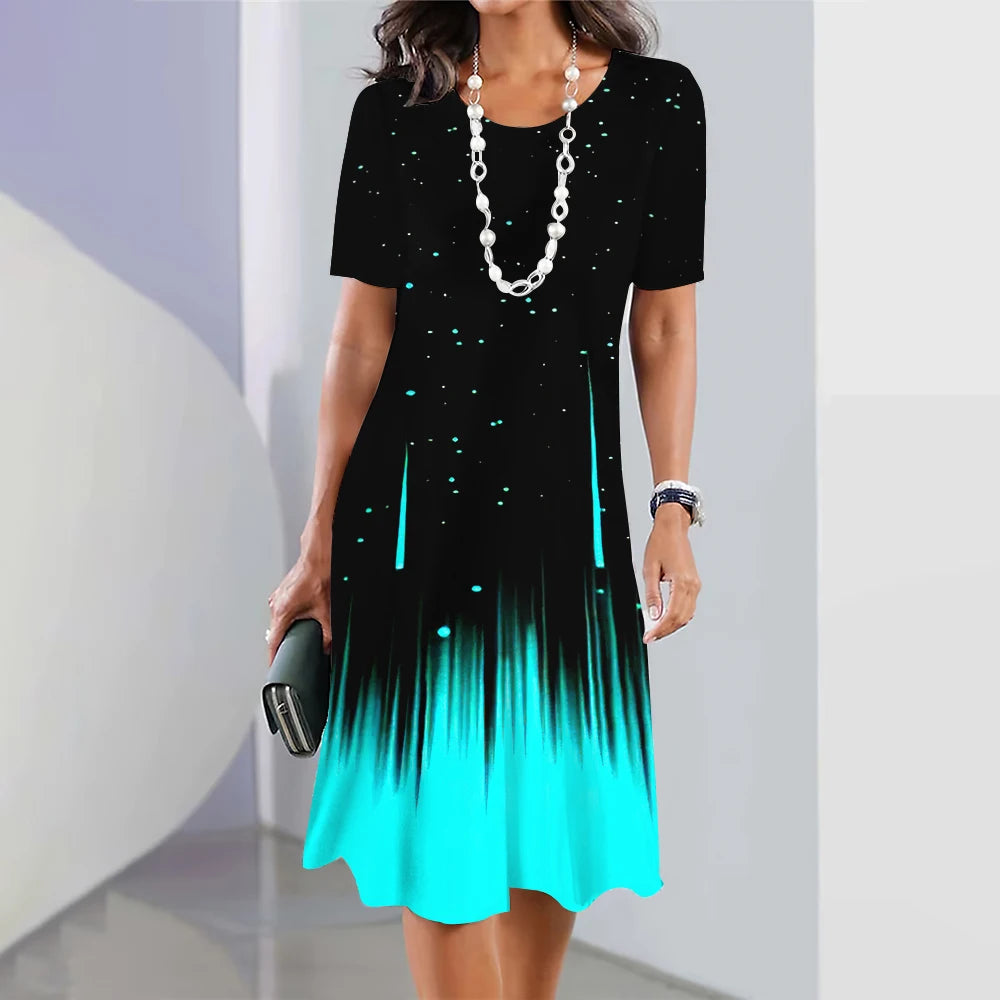 New Women's Dresses Striped Printed Elegant Casual O Neck Short Sleeve  Dresses Fashion Ladies Plus Size Clothing