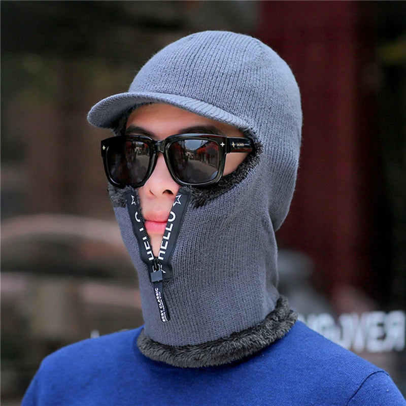 New Men, Women Winter Warm Wool Hat Outdoor Ear Protection Hats Warm Thick Bicycle Knitted Capd Scarf Windproof Visors Cap