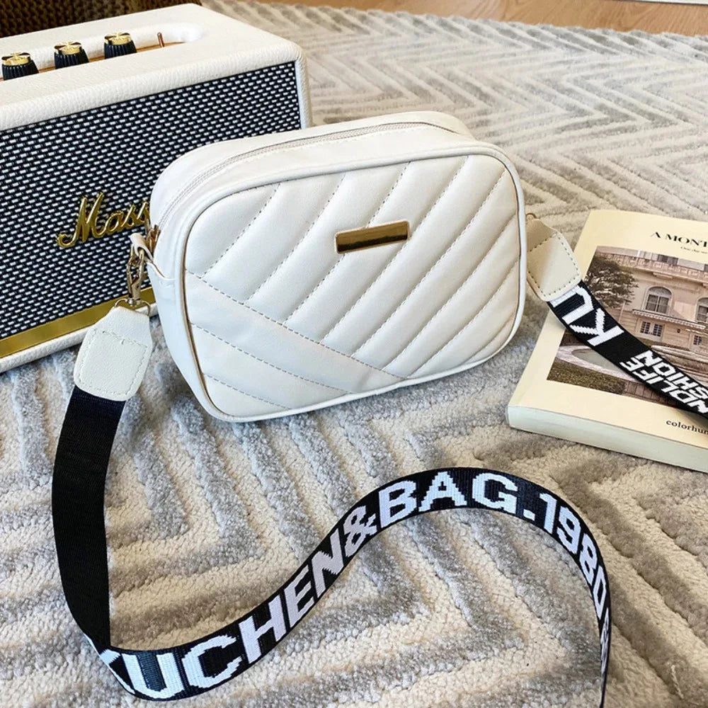 High quality women's PU rolling strip camera bag shoulder bag mobile phone bag casual crossbody bag