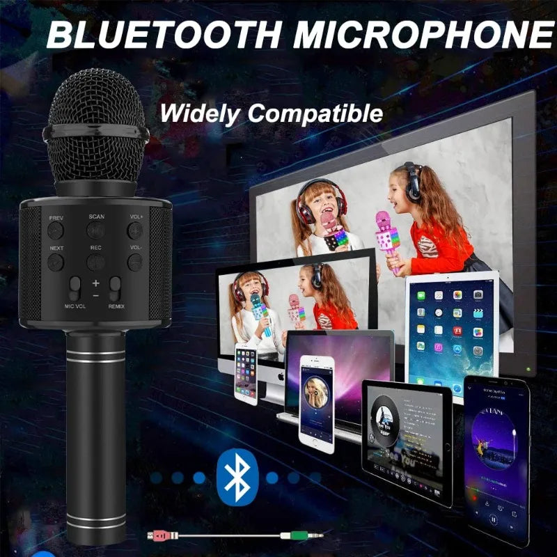 Portable Handheld Wireless Karaoke Microphone Speaker Microphone for Kids Music Player Singing Recorder KTV