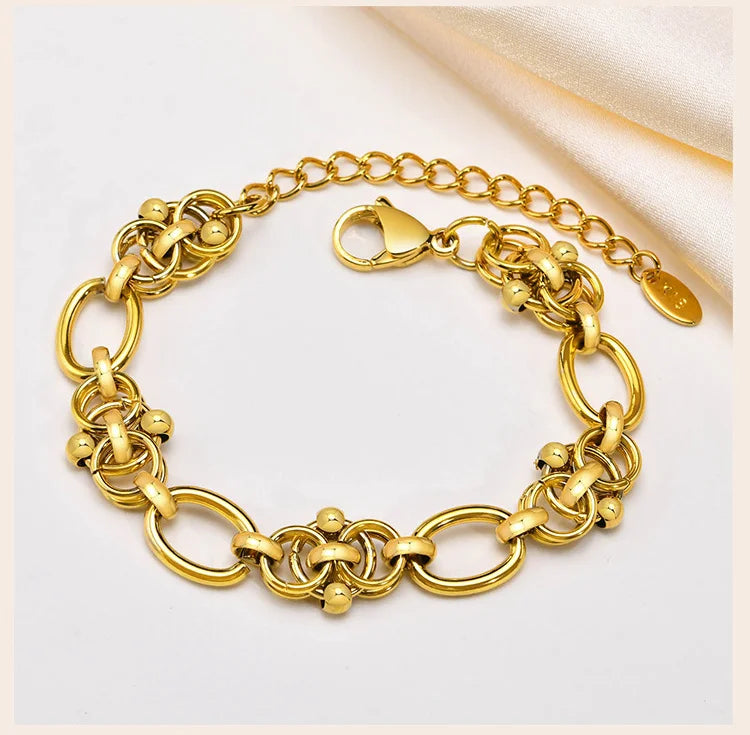 Statement Stainless Steel Chain Bracelet for Women, Vintage 18k Gold Plated Elegant Jewerlry