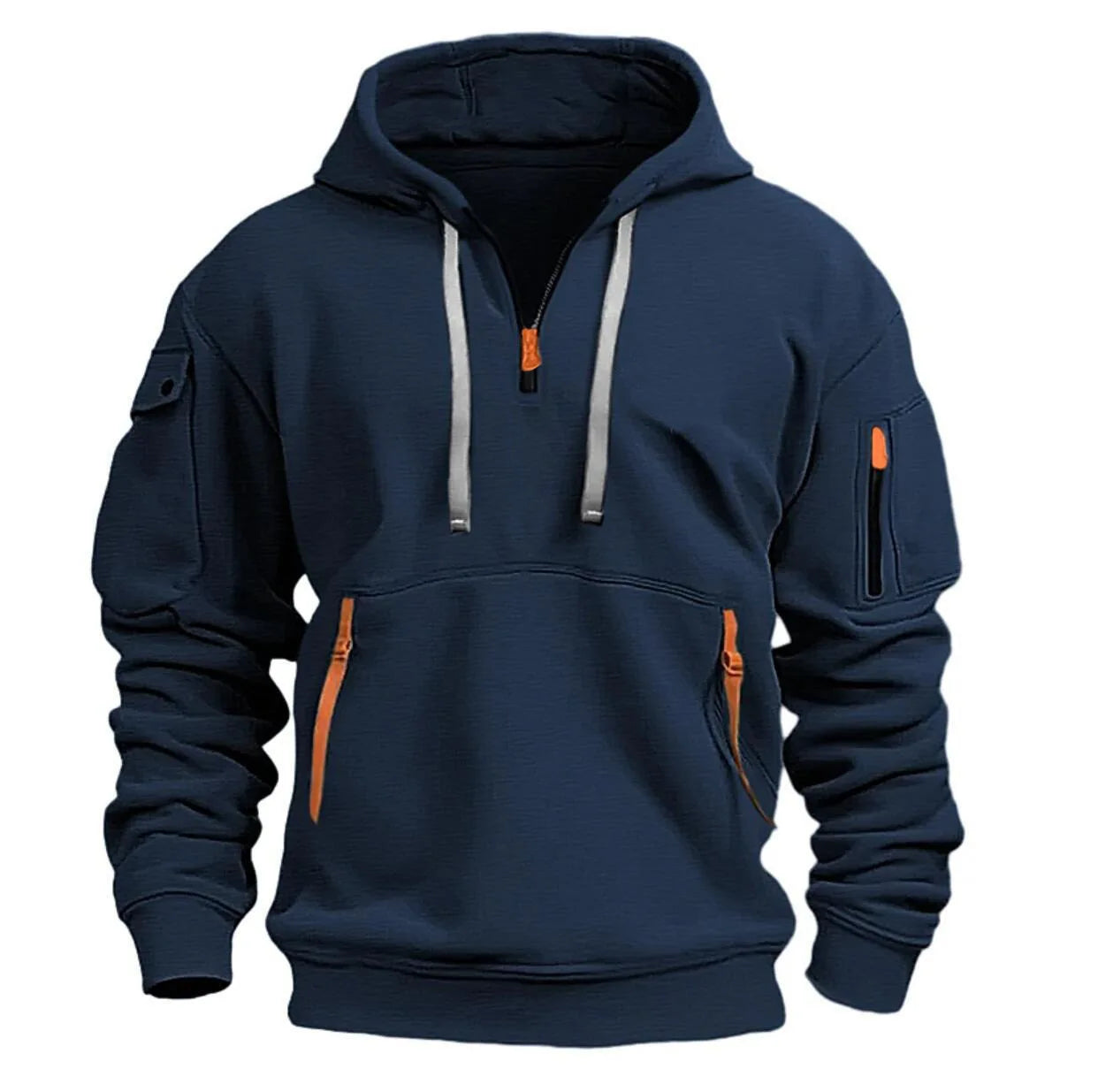 2025 New Multi Pocket Zipper Fleece Hooded Casual Shirt