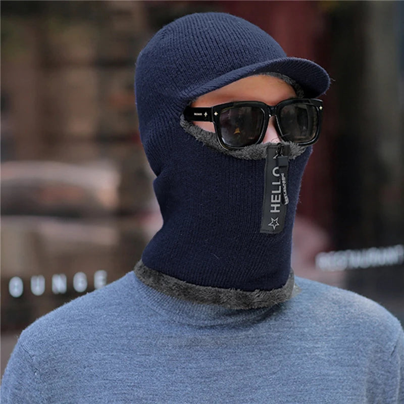 New Men, Women Winter Warm Wool Hat Outdoor Ear Protection Hats Warm Thick Bicycle Knitted Capd Scarf Windproof Visors Cap