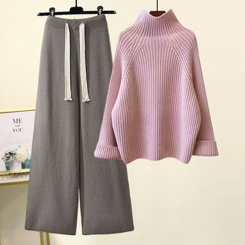 Plus Size Autumn Winter Women's Set New Lazy Style Sweater And Slimming Casual Pants Two Piece Set Trendy Elastic Knitted Fabric