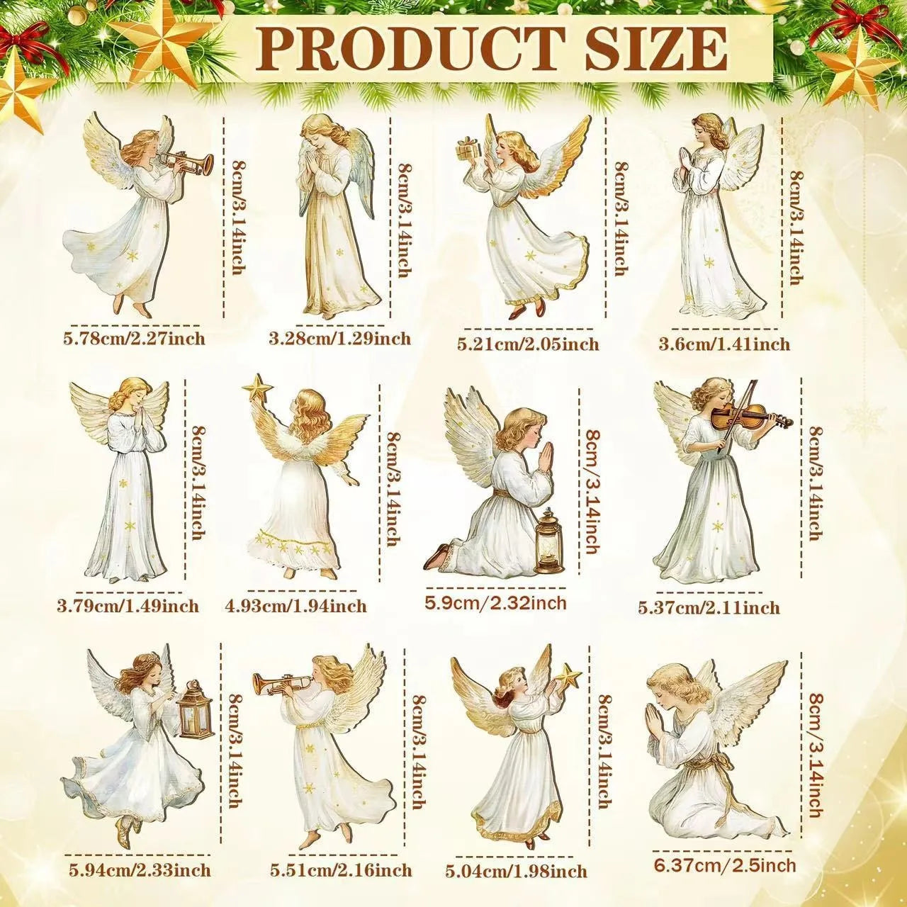 Christmas Retro Angel Girl Wooden Flat Pendants Xmas Tree Hanging Ornaments