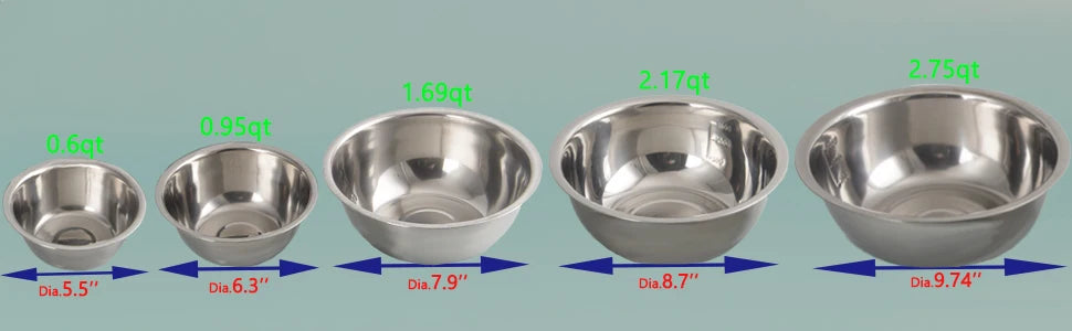 Mixing Bowl Set of 5, Stainless Steel Mixing Bowls, Nesting Whisking Bowl Set for Cooking, Baking, Serving, Food/Salad Prep