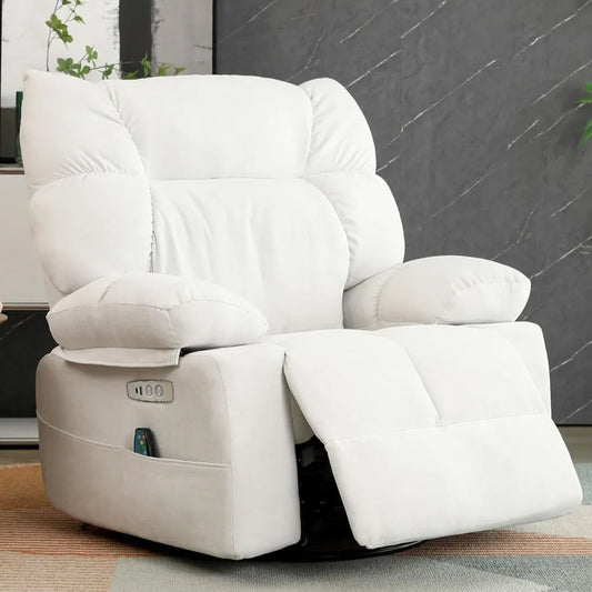 White Power Recliner Chair, Swivel Rocking Recliner Chairs for Adults with Massage and Heated, Soft Single Reclining Swivel Sof