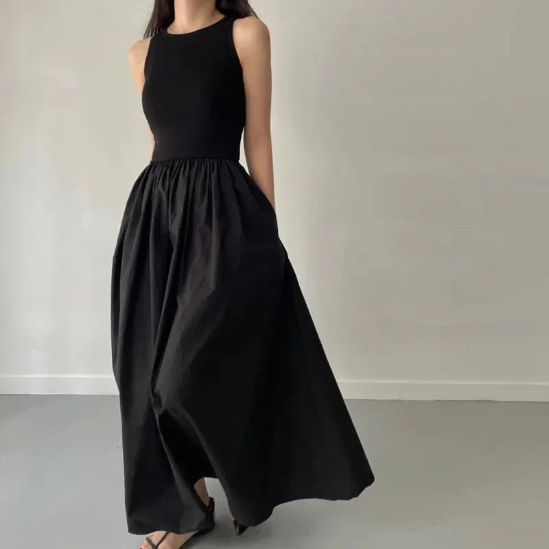 Simple Elegant Black Long Dresses For Women Round Neck Sleeveless
