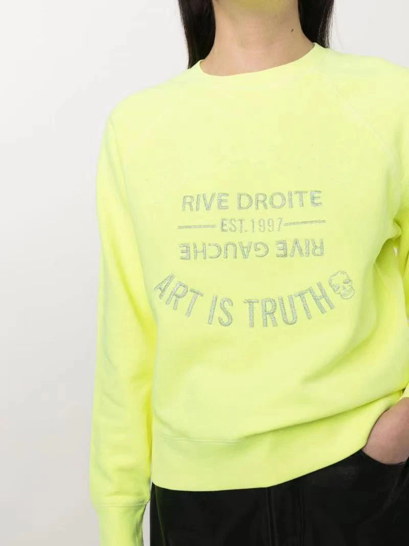 Early autumn new French niche ZV classic letter embroidery pink cotton women's embroidered pullover sweater sweatshirt