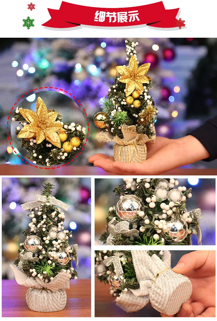 20cm Mini Christmas Tree White Gold Small Xmas Tree Desk size