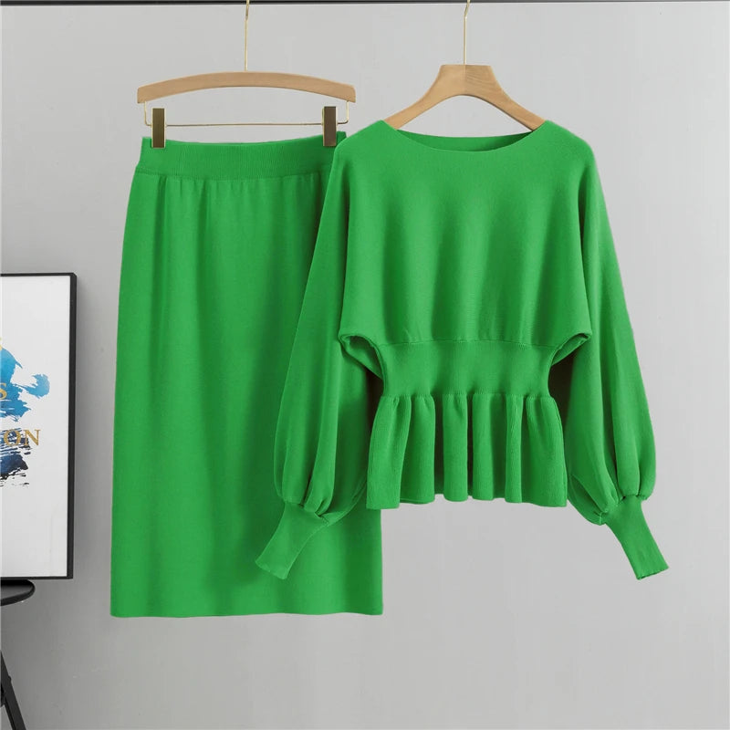 Autumn Elegant 2 Two Piece Set Women Fashion Casual Pullover Sweater