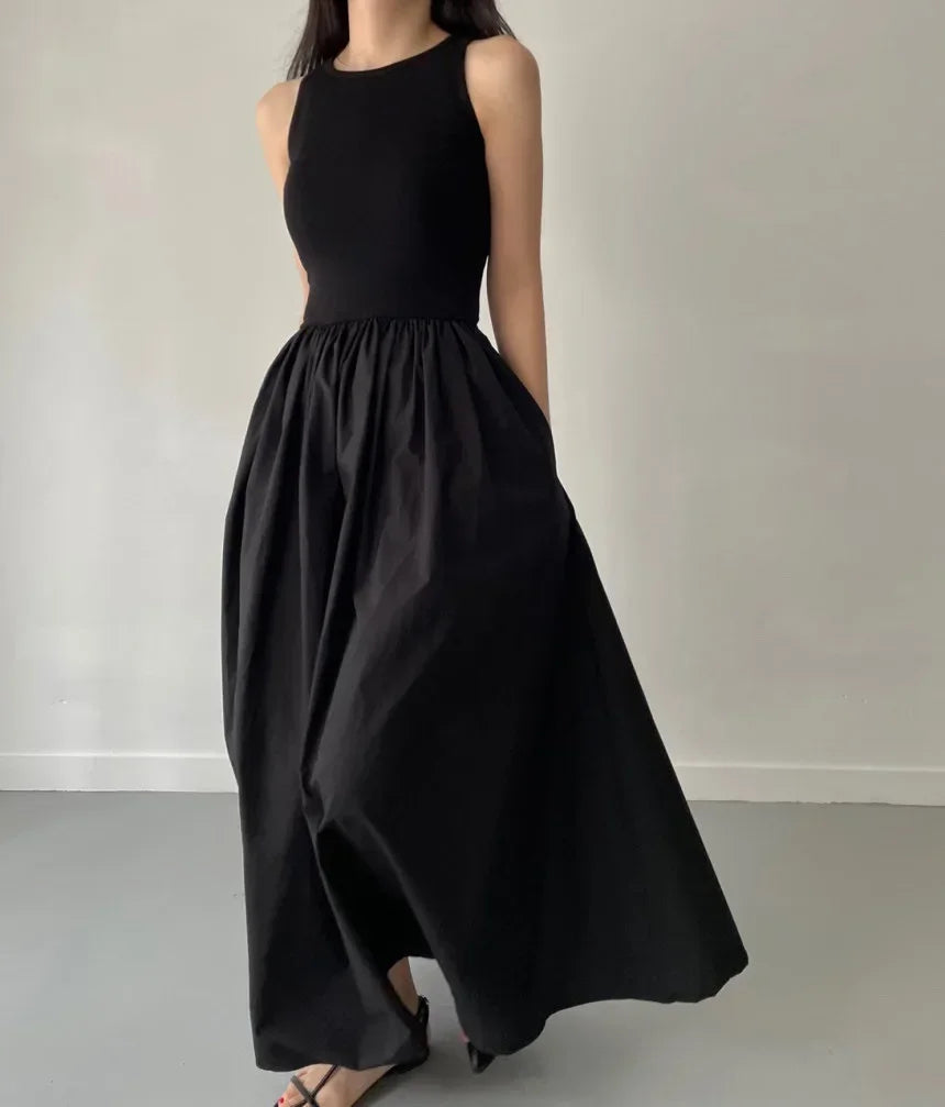Simple Elegant Black Long Dresses For Women Round Neck Sleeveless