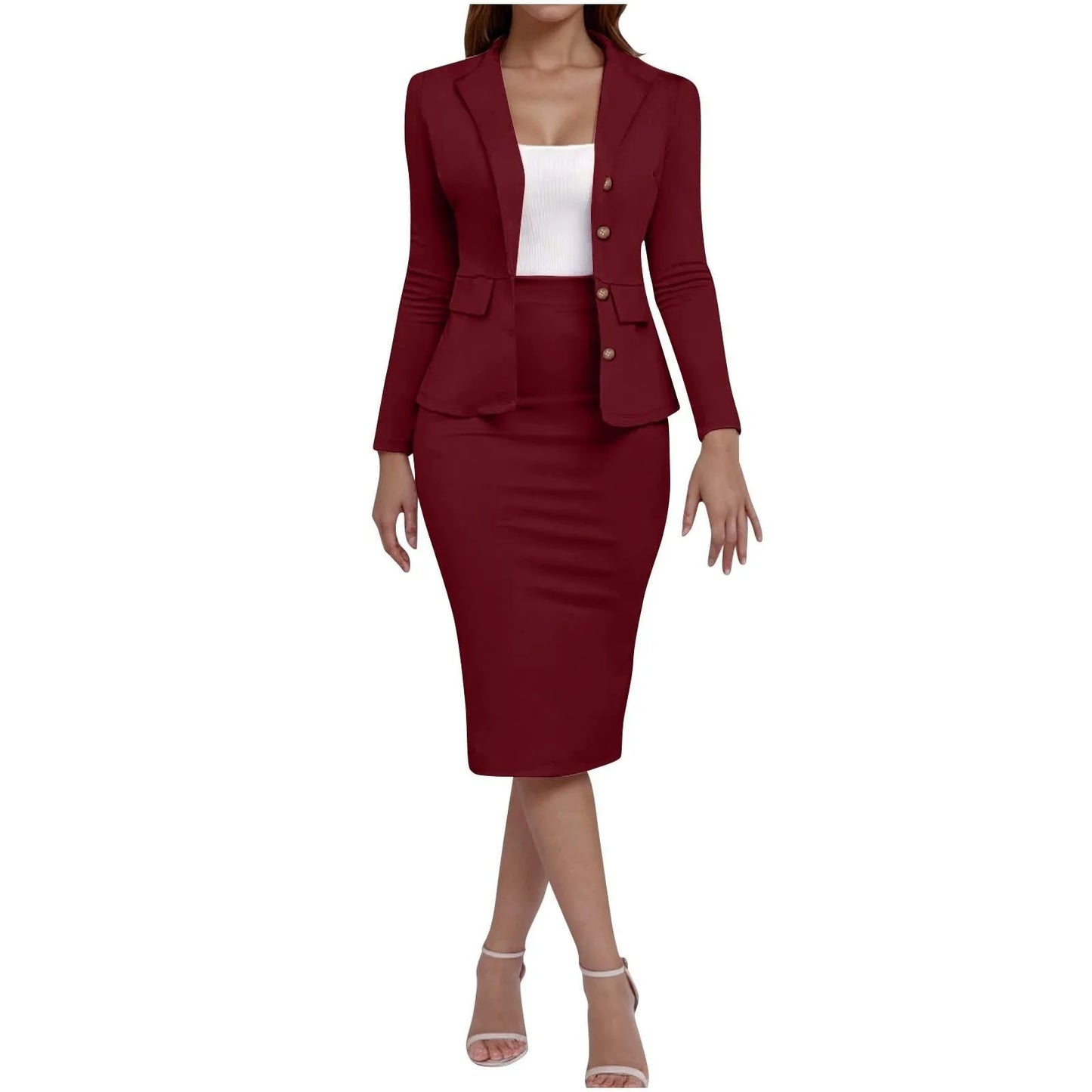 Women's Elegant Skirt Outfit 2 Piece Office Business Work Suits Festive