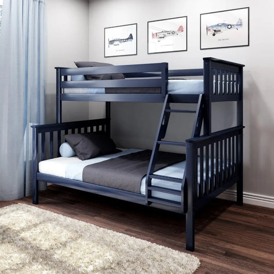 Children Beds, Bunk Bed Twin Over Full Size with Ladder, Solid Wood Platform Bed Frame with Ladder for Kids, Safety Guardrails