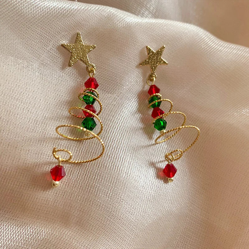 Fashion Christmas Green Bowknot Bell Pendant Earrings