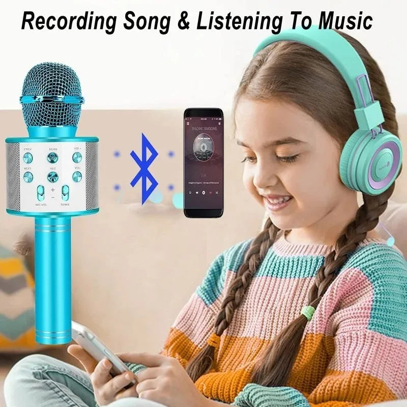 Portable Handheld Wireless Karaoke Microphone Speaker Microphone for Kids Music Player Singing Recorder KTV