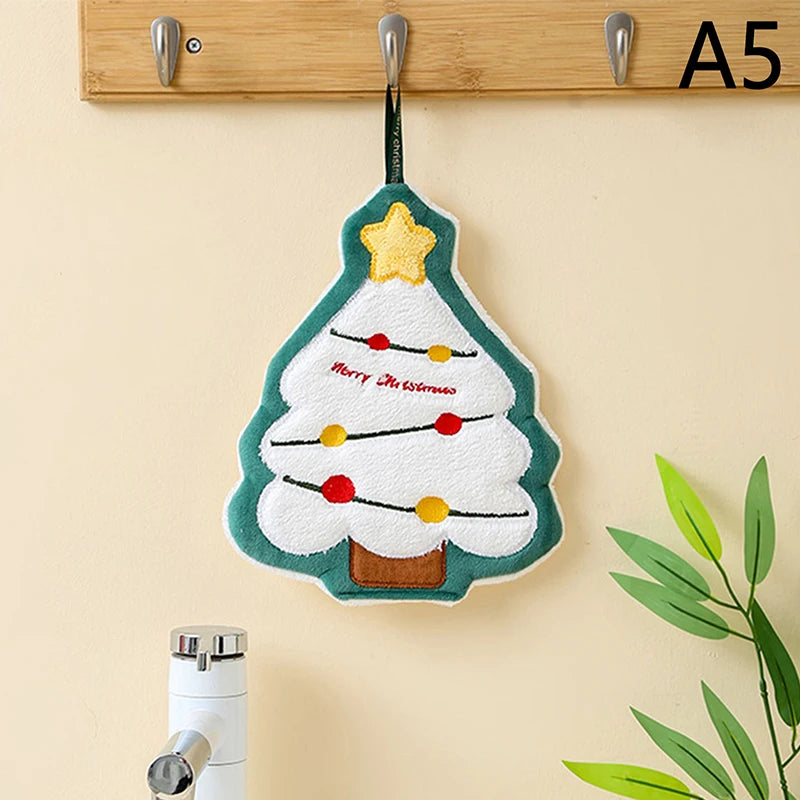Christmas Hand Towel Cartoon Snowman Wipe Cloth Absorbent Kitchen Cleaning Rag Christmas Handkerchief Xmas Decor