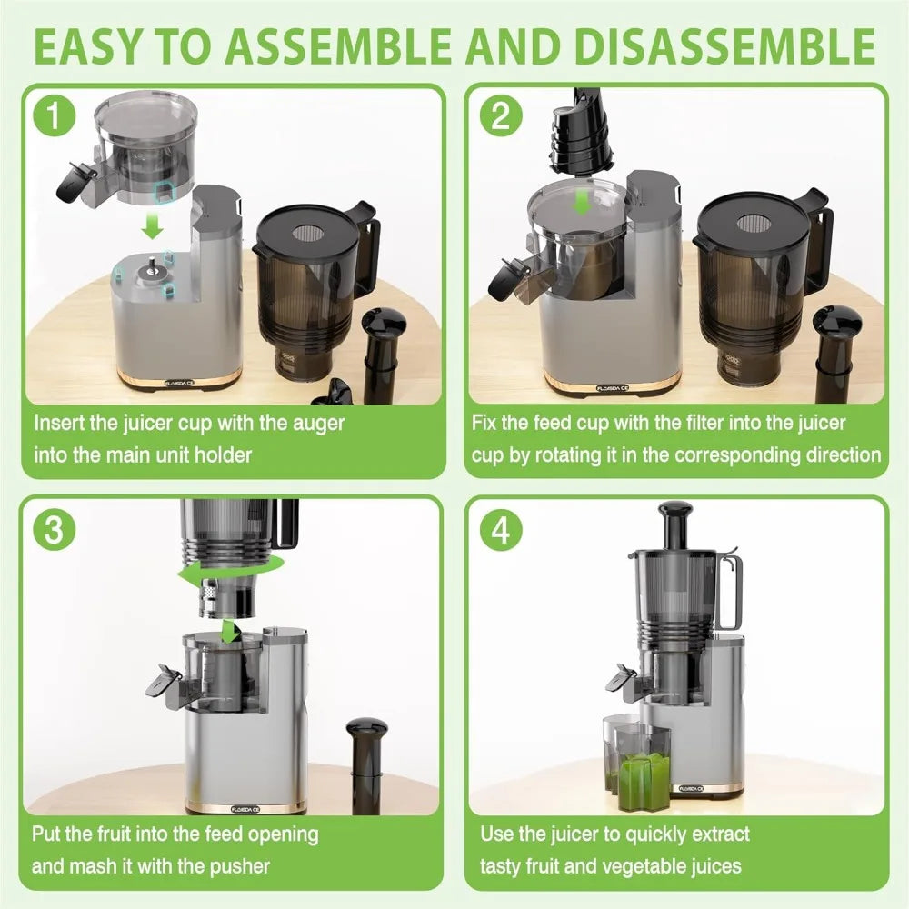 Cold Press Juicer, 6.5 Extra Large Feed Chute Juicer Machines, Hands-Free 350W Slow Masticating Juicer Machines with High Juice