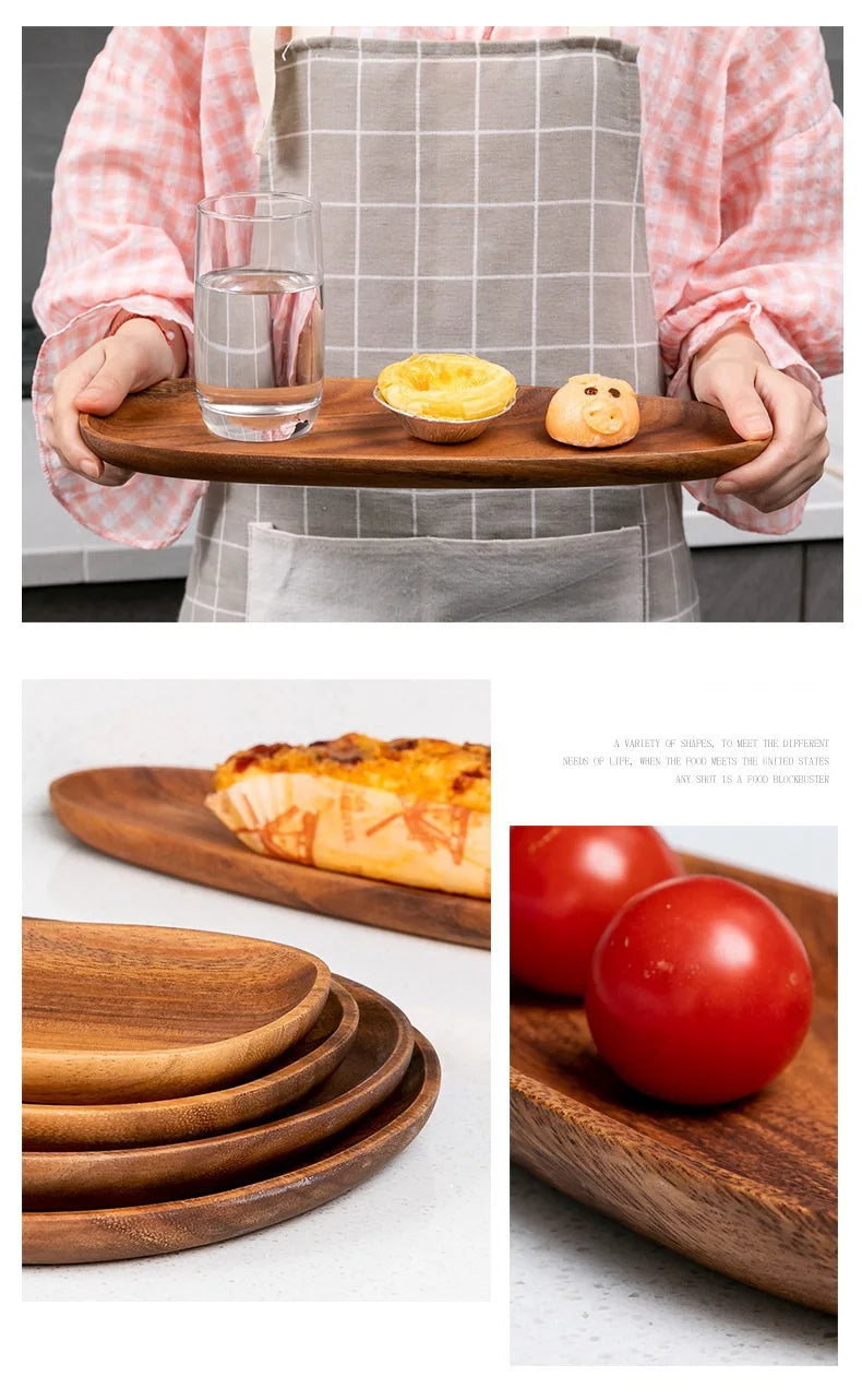 HeMu-Acacia Wooden Plate Set, Special-Shaped, Cake, Dessert, Fruit Serving, Small Sushi, Food Dishes, Premium Acacia