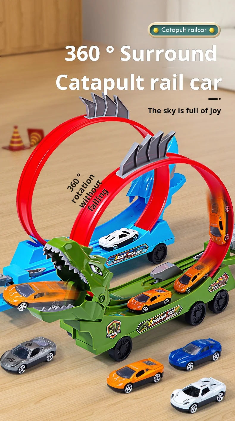 Dinosaur Track Car Sliding Railway Toy Shark  DIY Assembled Rail Kids Play Vehicles Educational Toys For Boys Gift