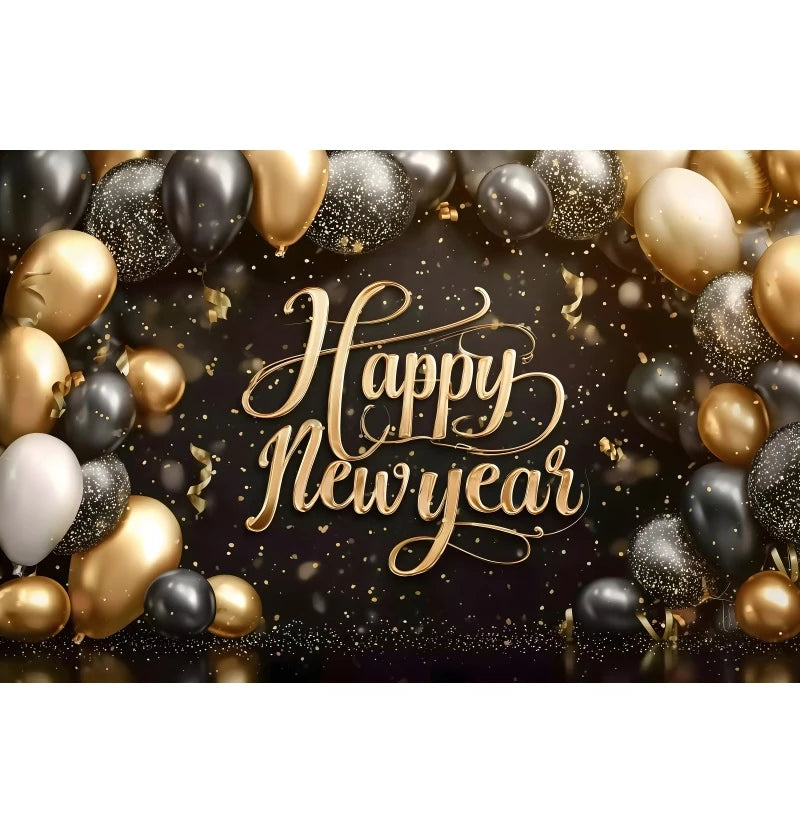 Happy New Year 2026 Photography Backdrop Luxury Golden Glitter Balloon Crown Family Portrait Celebration Shoot Decor Backgrounds