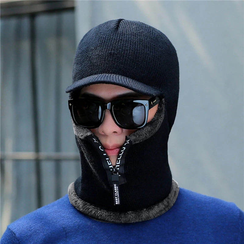 New Men, Women Winter Warm Wool Hat Outdoor Ear Protection Hats Warm Thick Bicycle Knitted Capd Scarf Windproof Visors Cap