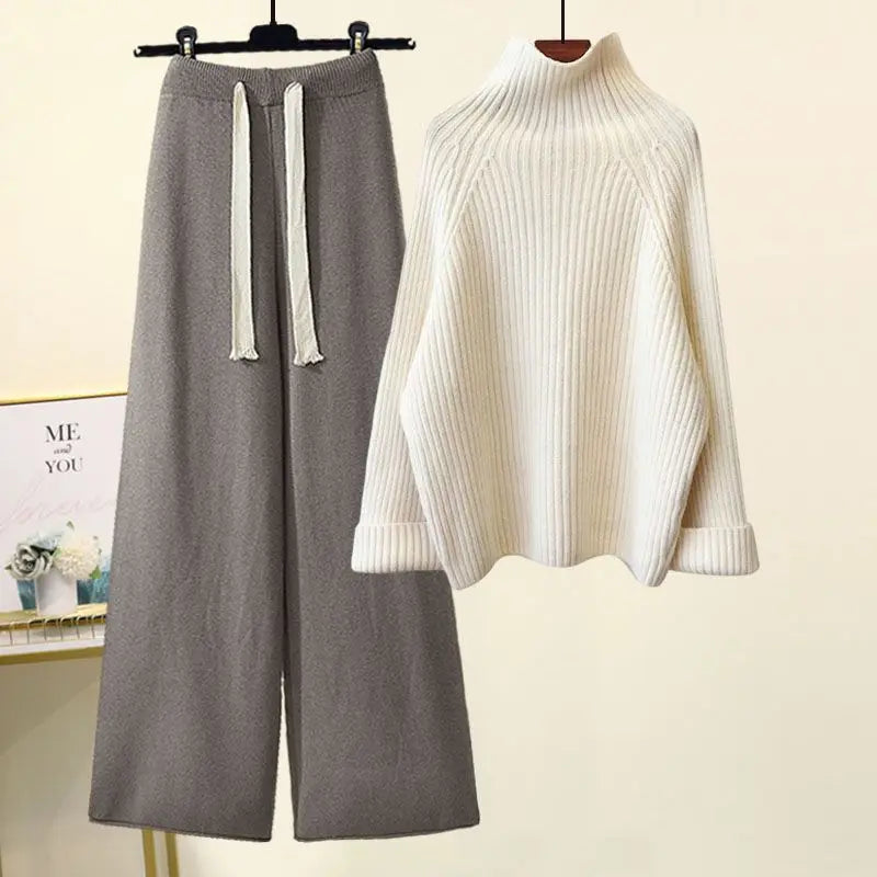 Plus Size Autumn Winter Women's Set New Lazy Style Sweater And Slimming Casual Pants Two Piece Set Trendy Elastic Knitted Fabric